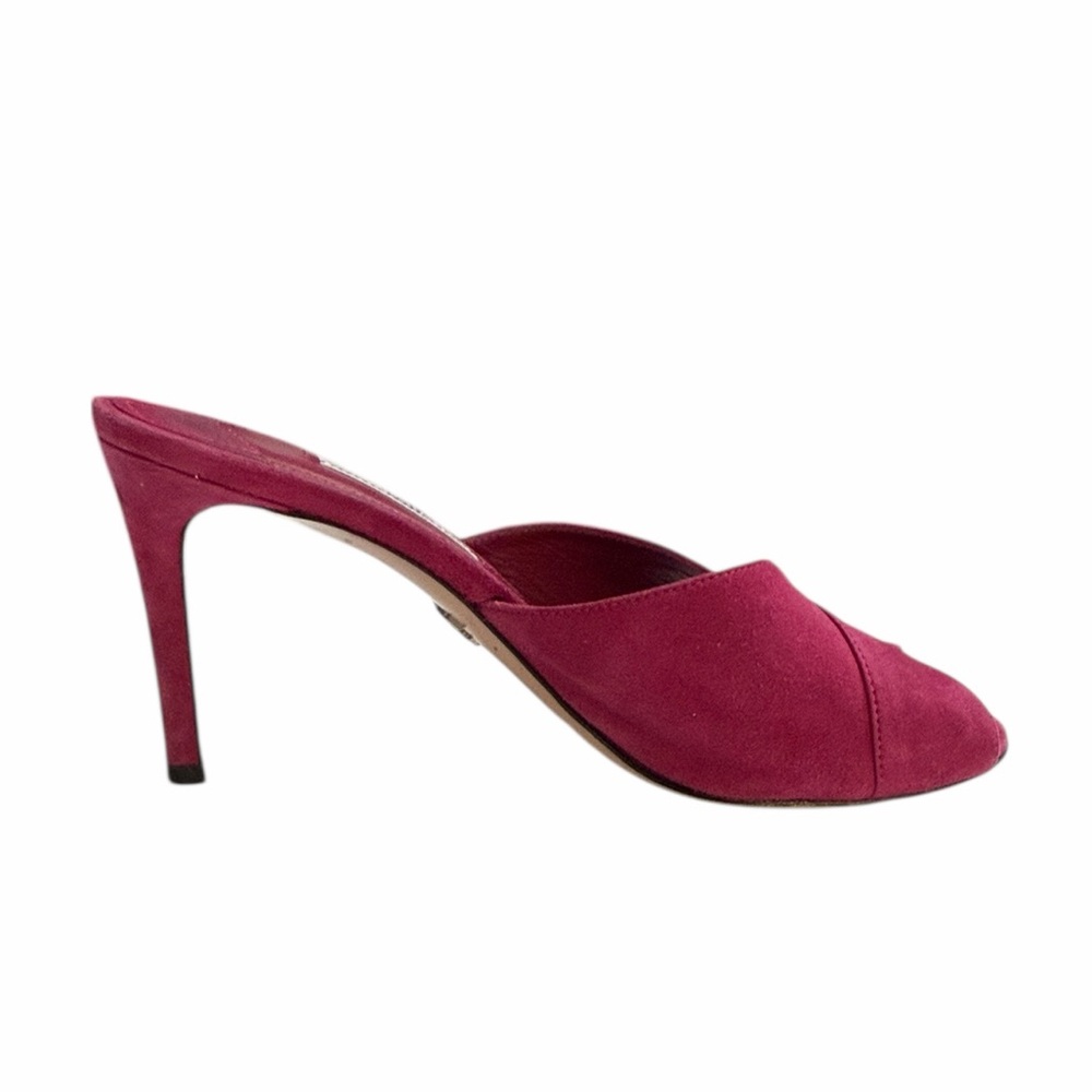 Prada Fuchsia Suede Crisscross Heeled Mules Size 37 - Picture 6 of 11